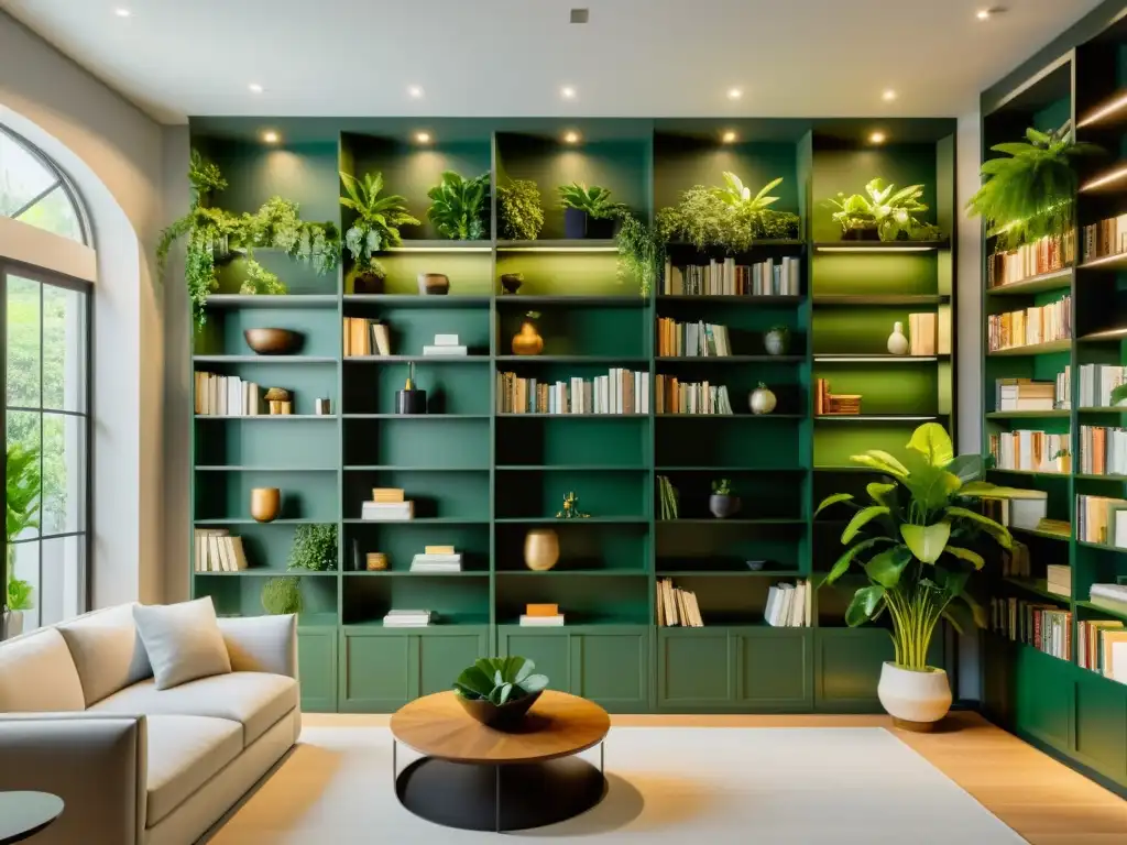 Acogedora biblioteca minimalista con cuidado de plantas de interior en literatura