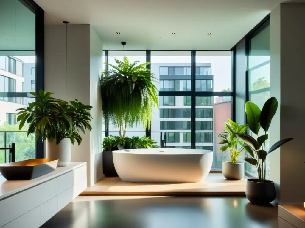 Un apartamento moderno con plantas de interior estratégicamente colocadas para mejorar el aire