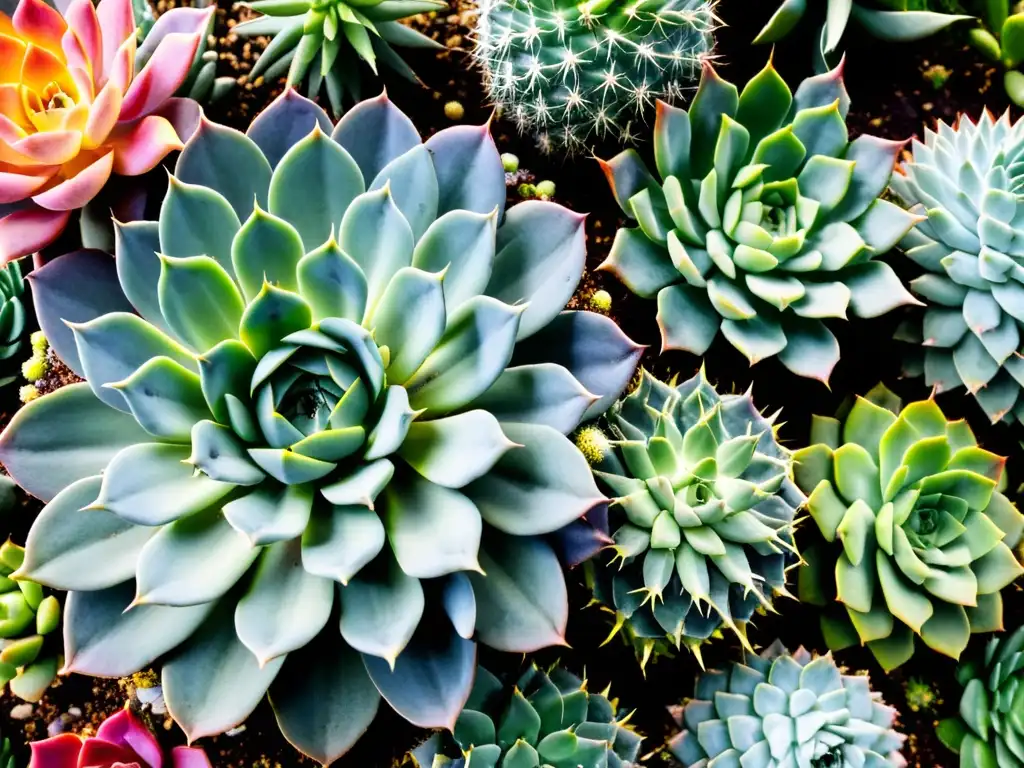 Un jardín de suculentas perfectamente arreglado destaca la diversidad de plantas en un suelo perfecto para suculentas