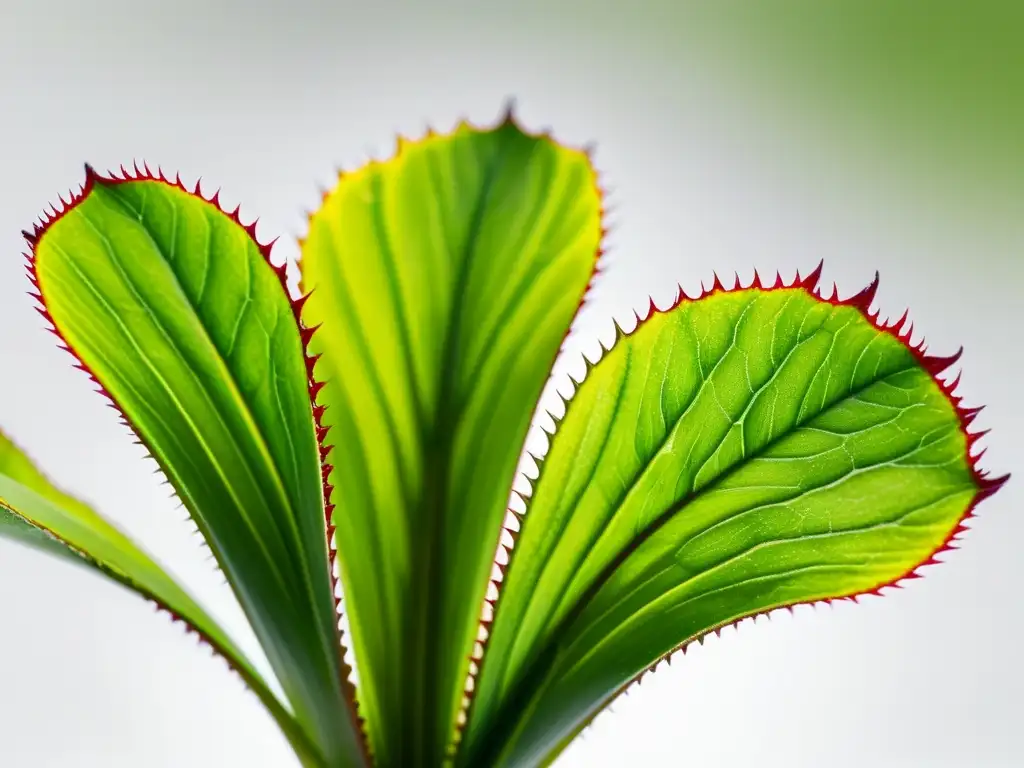 Una Venus atrapamoscas saludable y vibrante con trampas húmedas y follaje verde intenso, mostrando señales de estrés en plantas carnívoras