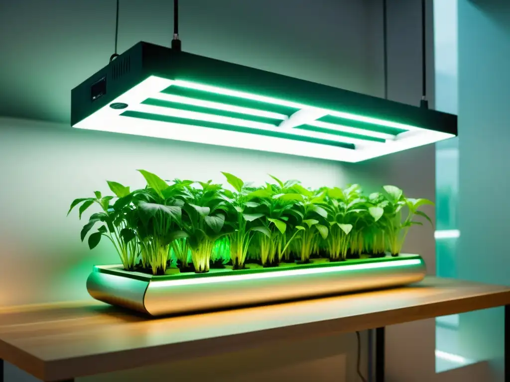 Avances en hidroponía para interiores: sistema moderno y natural, con plantas vibrantes en un espacio interior elegante y luminoso