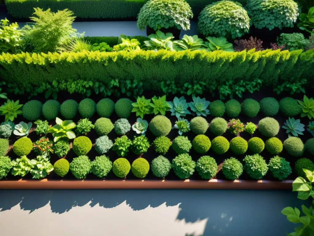 Un jardín de azotea exuberante y saludable, con variedad de plantas y texturas