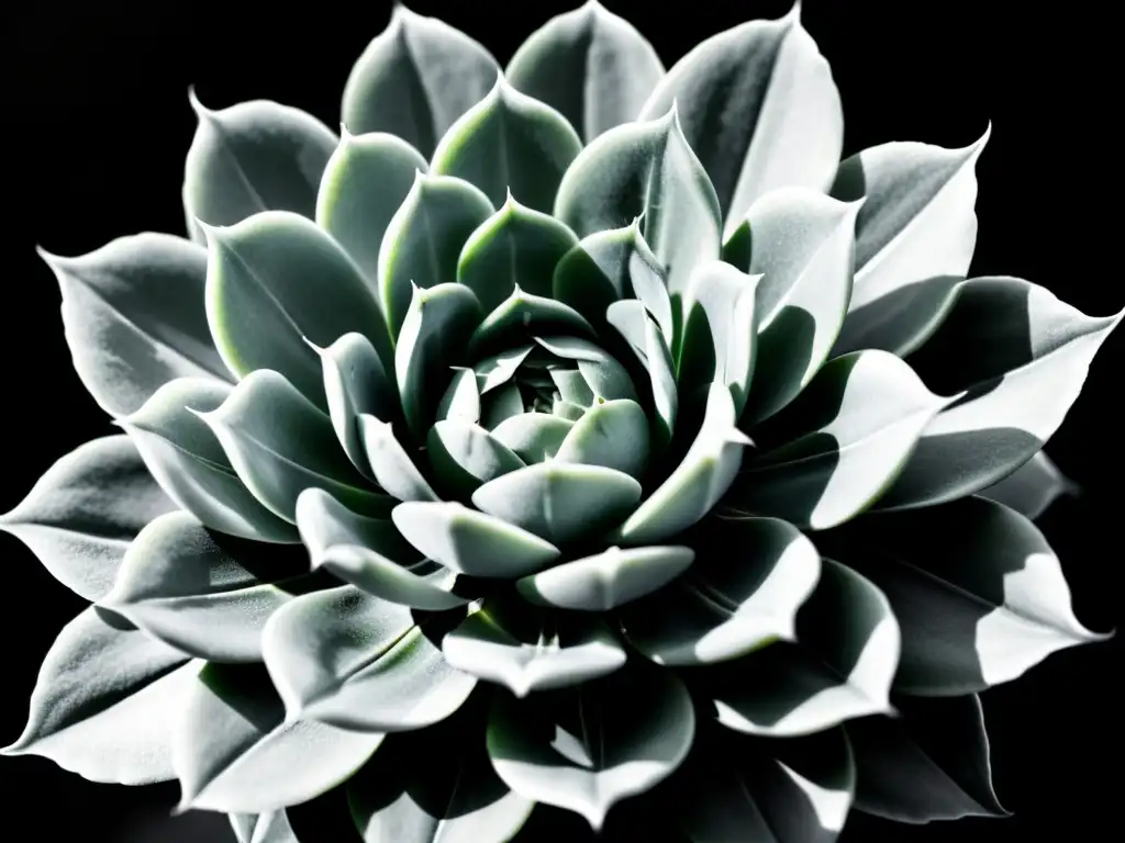 Fotografiando la belleza de las plantas de interior en blanco y negro: Detalle ultradetallado de una suculenta, con patrones e texturas intrincados