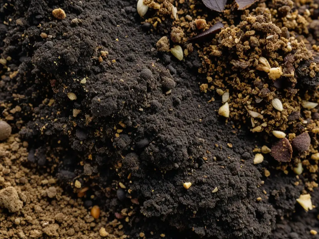 Bokashi compost teeming with beneficial microorganisms, evocando vitalidad y fertilidad