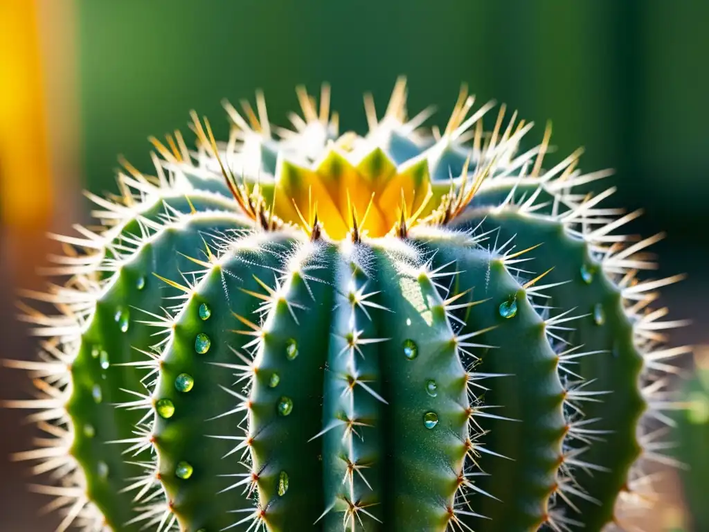 Un cactus exótico con patrones de espinas intrincados, bañado por la cálida luz dorada