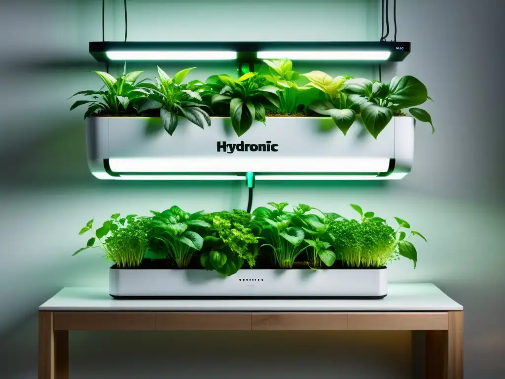 Un jardín hidropónico en casa: un sistema minimalista y elegante, con plantas vibrantes en agua rica en nutrientes