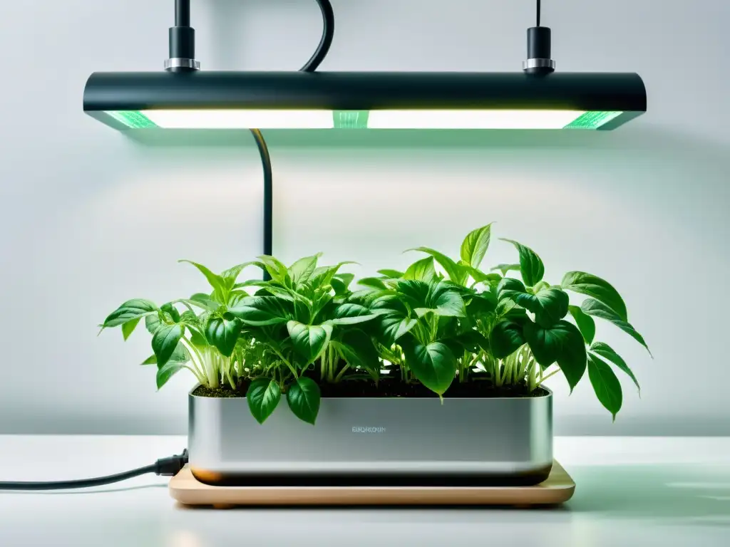 Un jardín hidropónico en casa: un sistema moderno con plantas saludables y una elegante estética minimalista