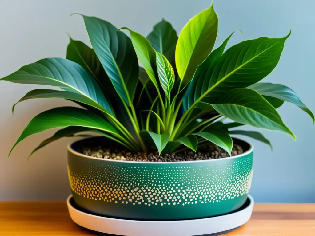 Combinaciones de plantas de interior en moderno macetero, con texturas y tonos verdes vibrantes iluminados por luz natural