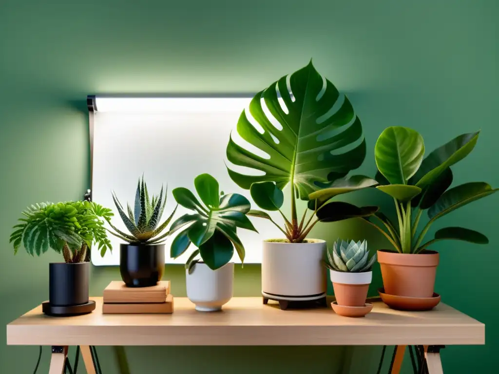 Una composición cuidadosa que muestra el equipo esencial para capturar la belleza exuberante de las plantas de interior en detalle