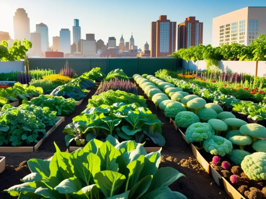 Un jardín comunitario en la ciudad rebosante de vida y colores