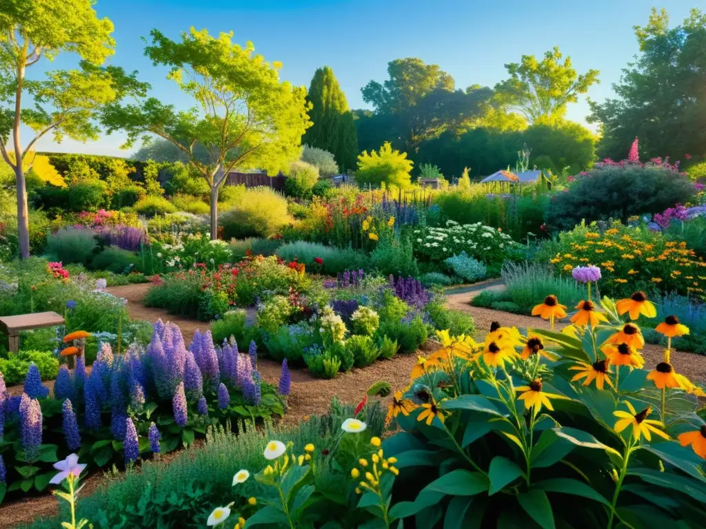 Un jardín comunitario vibrante atrae polinizadores con sus flores nativas en plena floración