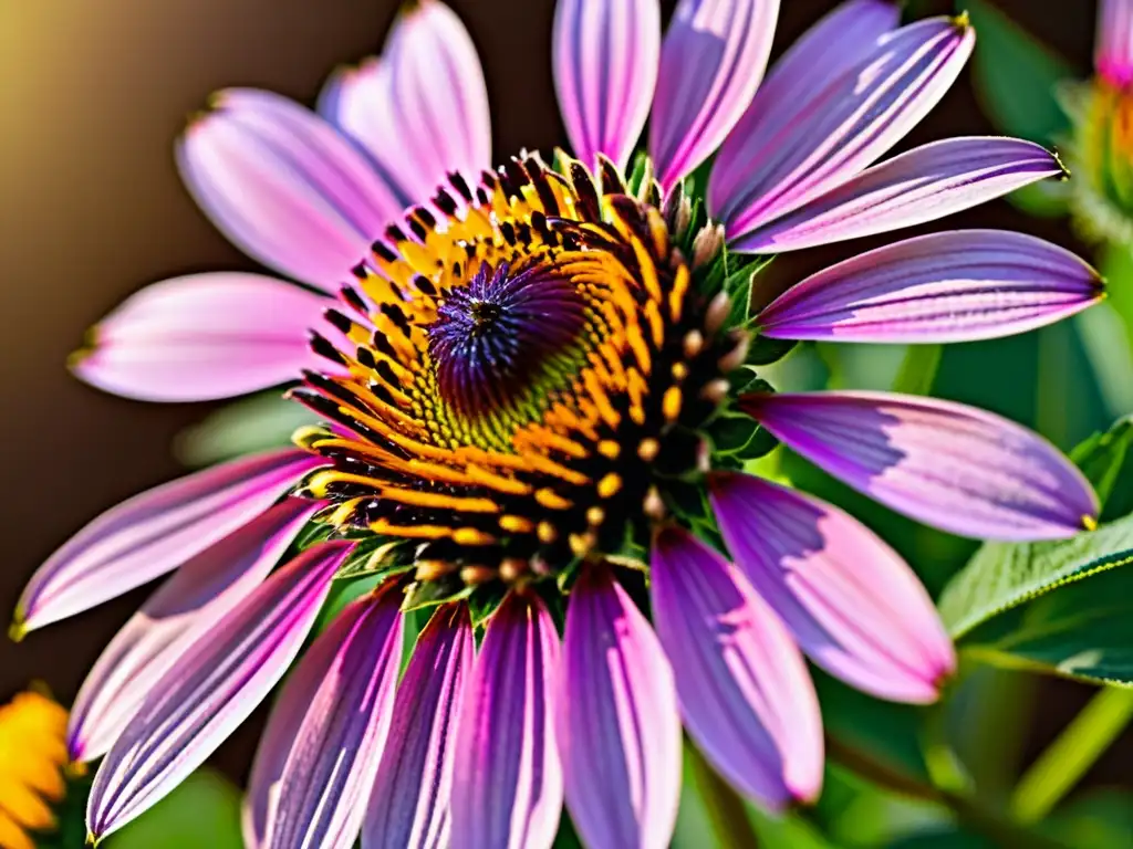 Un coneflower púrpura vibrante atrae polinizadores en un jardín comunitario