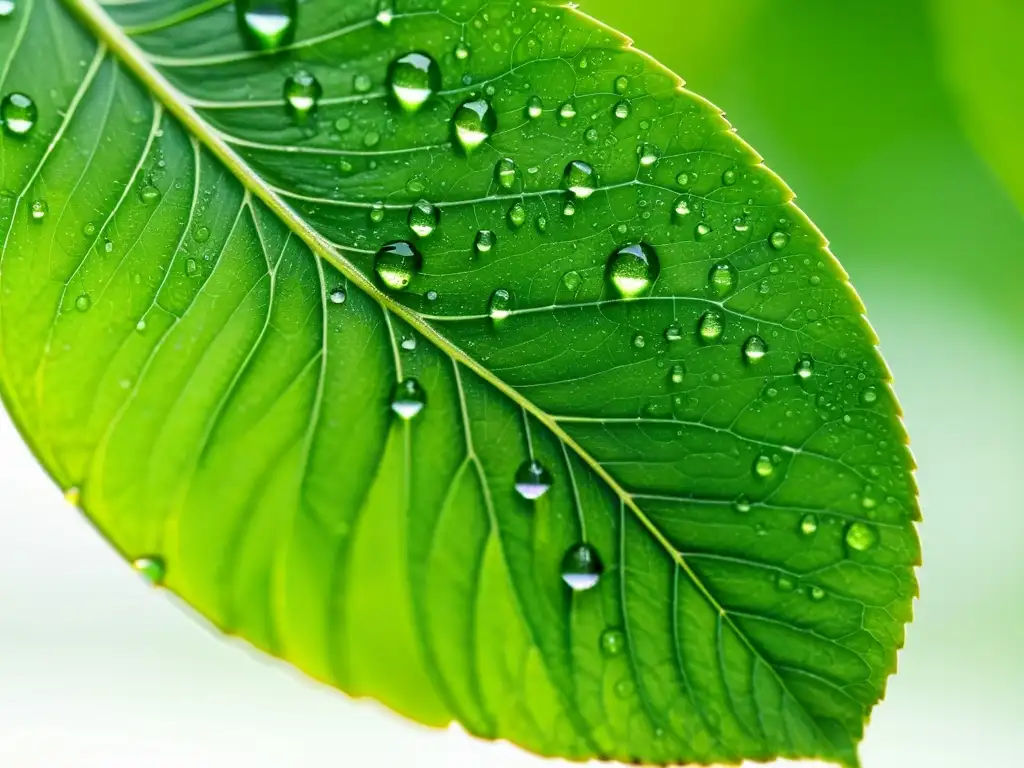 Consejos para salvar planta interior: Imagen de una exuberante planta verde con gotas de agua brillando en sus hojas, en un fondo blanco limpio