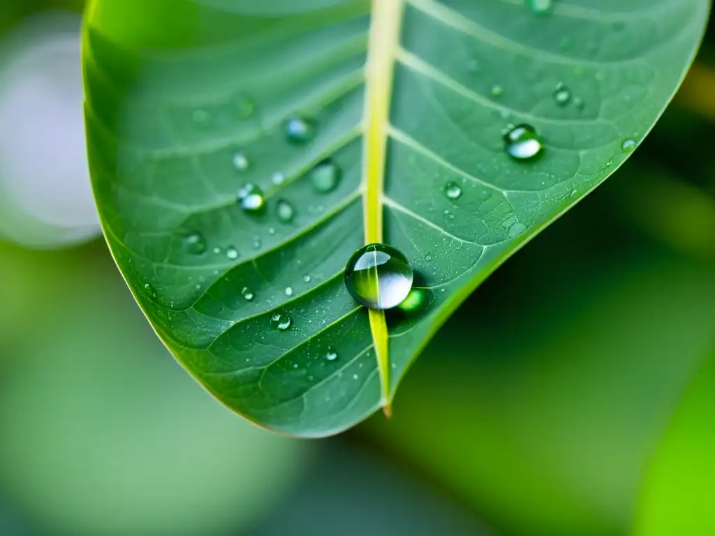 Consejos para fotografía de plantas: Detalle de pétalo cubierto de rocío, resplandeciendo bajo la suave luz matutina en un entorno exuberante