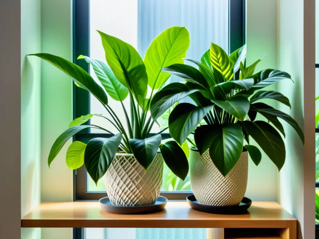 Consejos para el riego inteligente de plantas de interior con diseño elegante y plantas detalladas en un ambiente luminoso y sofisticado