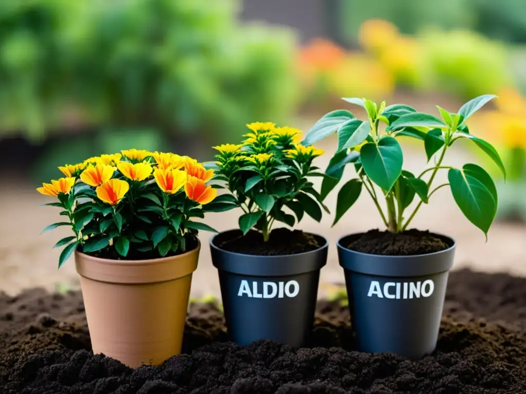 Contraste de suelos: Impacto visual en plantas de interior Contraste impactante entre suelos ácidos y alcalinos en plantas de interiores, ilustrado por dos macetas: una exuberante y la otra marchita