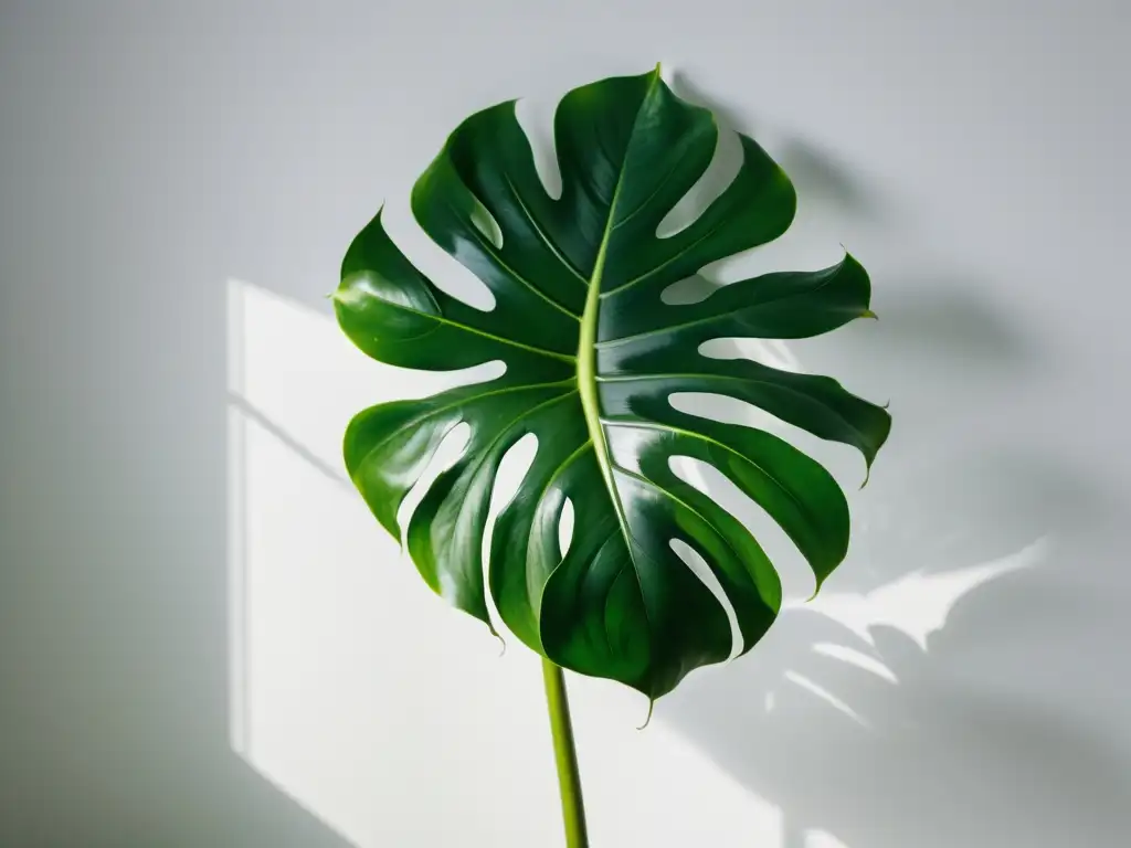 Una fotografía creativa de una exuberante planta de interior Monstera en un fondo blanco, resaltando sus detalles y elegancia