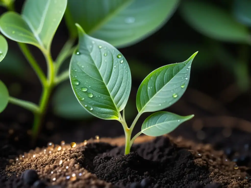 Una fotografía de crecimiento de plantas con detalles impresionantes y una atmósfera serena y minimalista