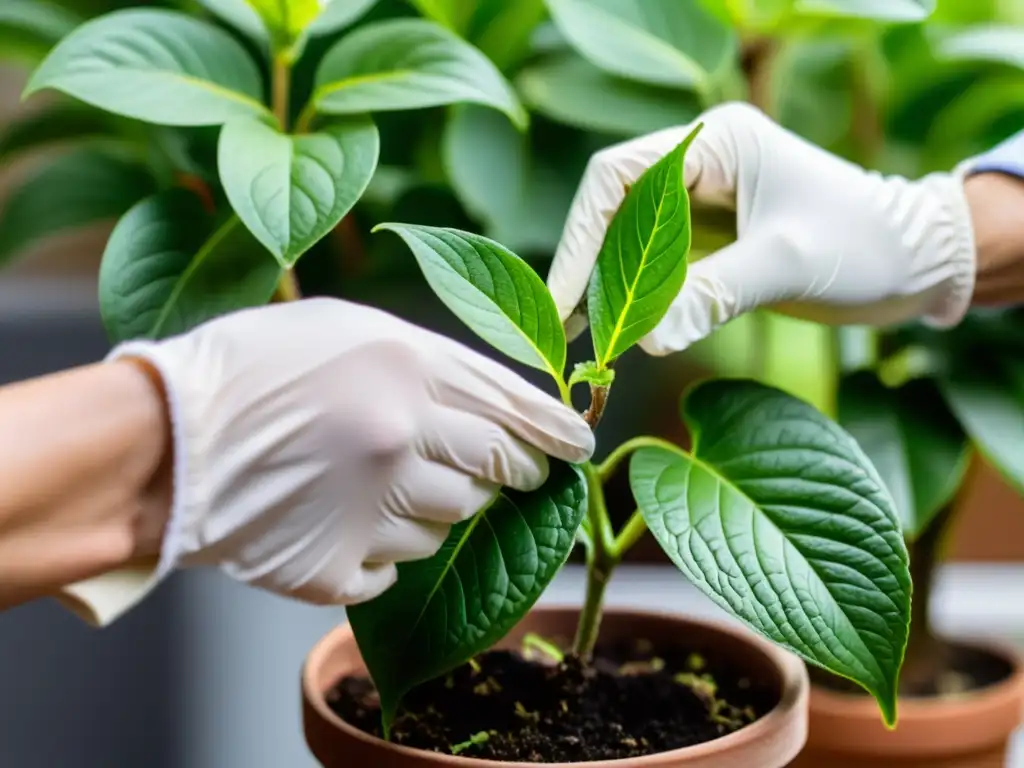 Experto en injertos: cuidadosa unión de plantas Con precisión y cuidado, se realiza un injerto en una planta de interior