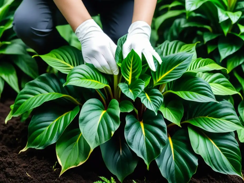 Un cuidadoso proceso de división de calatheas revela raíces sanas y exuberantes, contrastando con el suelo oscuro