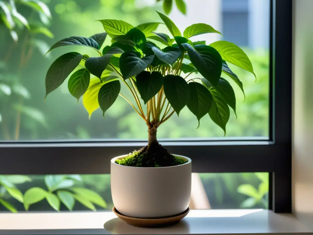 Un jardín de balcón con un cultivo de ginseng en una estética minimalista transmite serenidad y sofisticación