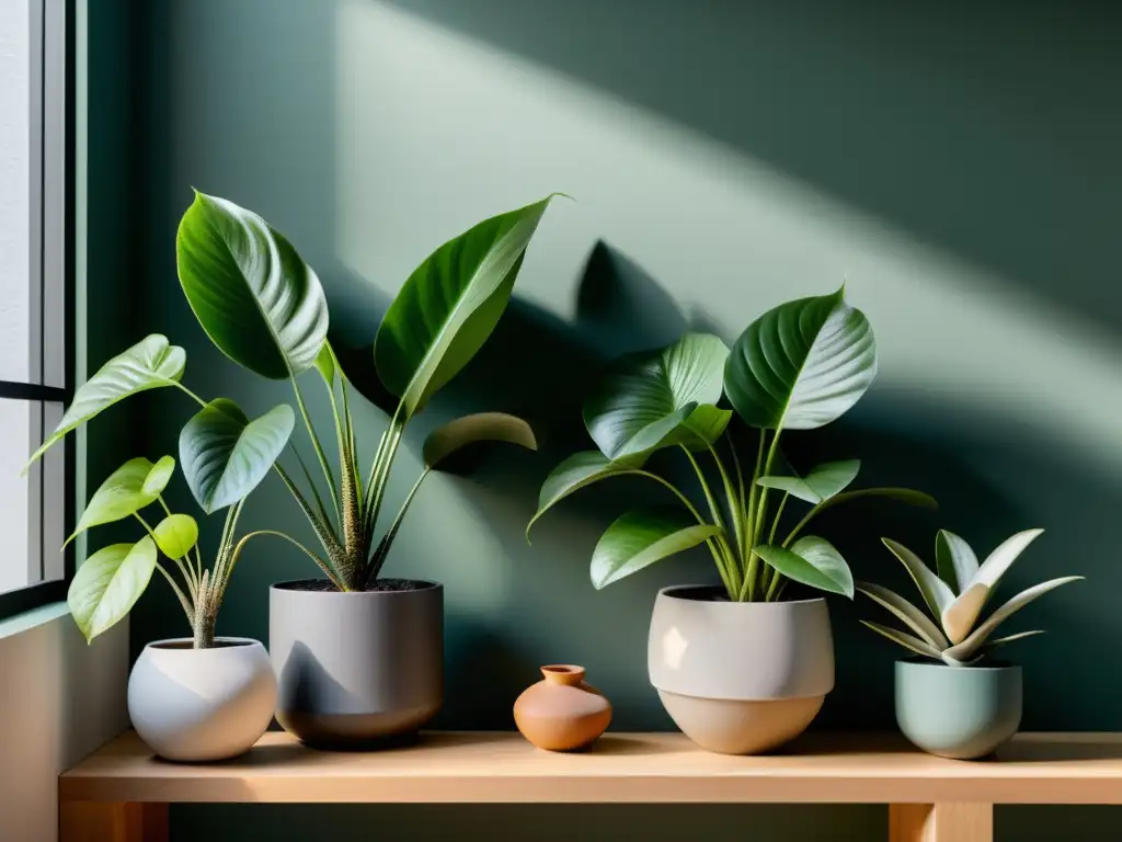 Fotografía decorativa de plantas de interior en un espacio sereno y armonioso, con detalles visuales exquisitos