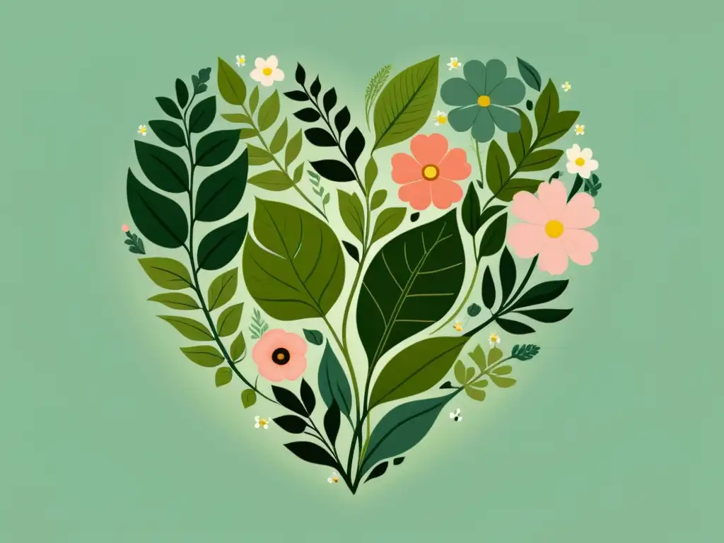 Delicada ilustración de plantas entrelazadas formando un corazón, evocando la comunicación emocional en el mundo vegetal