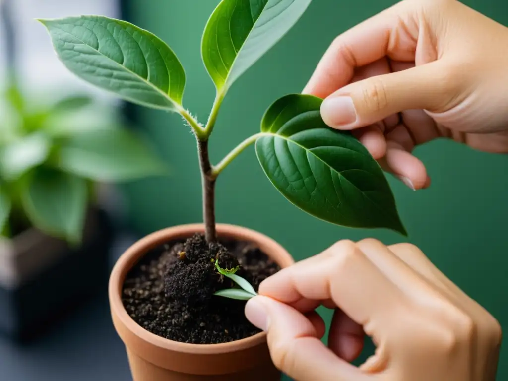 Un delicado injerto de plantas en un ambiente minimalista con luz natural