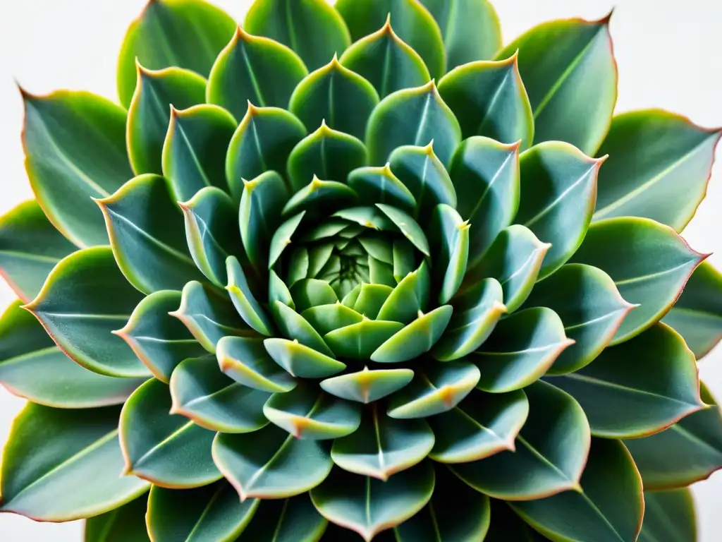 Una fotografía detallada de una exuberante suculenta verde con patrones simétricos