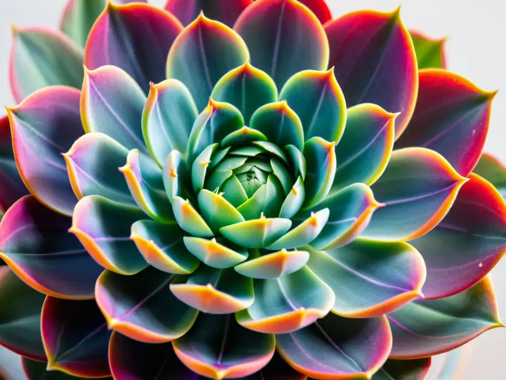 Detallada imagen de la exótica suculenta Echeveria 'Lola' en un fondo blanco, destacando su impactante composición y textura aterciopelada