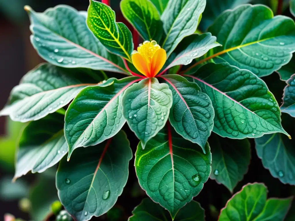 Detallada imagen de una exuberante begonia con hojas asimétricas en tonos verdes, con reflejos plateados