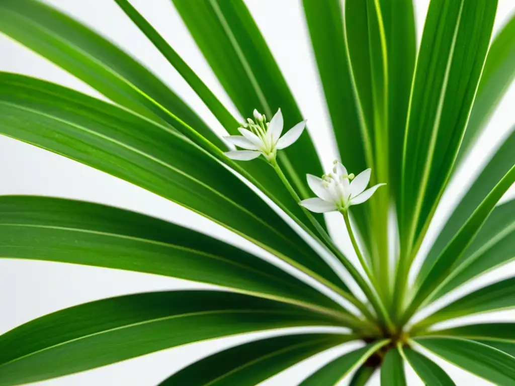 Detallada imagen de una exuberante planta araña (Chlorophytum comosum) con flores blancas, resaltando su belleza natural