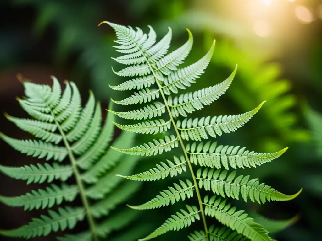 Detallada imagen de helecho verde en luz suave, perfecta para cultivo de plantas de interior en baja luz