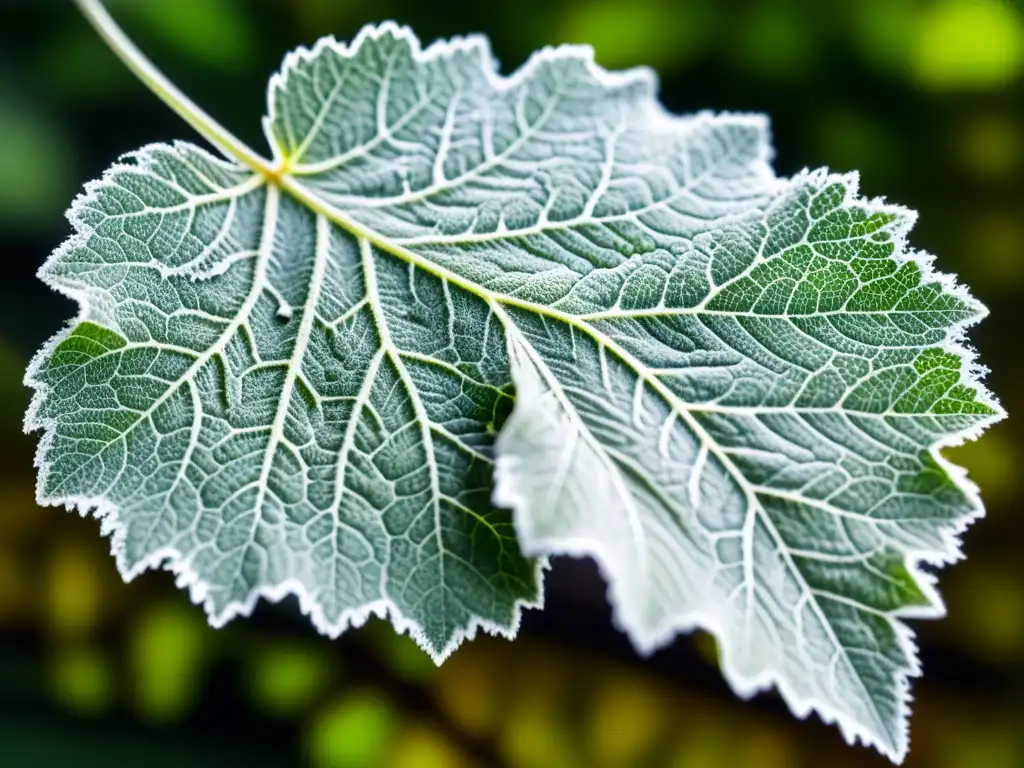 Detallada imagen de oidio en una hoja de uva