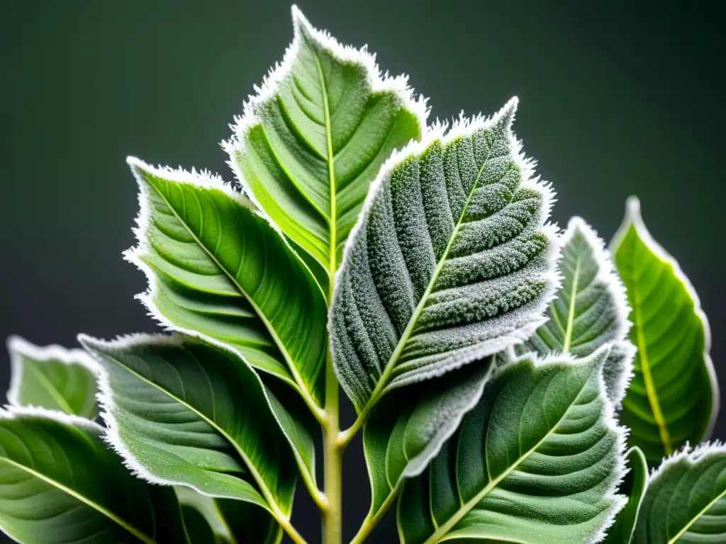 Detallada imagen del moho gris extendiéndose en planta de interior, destacando la urgencia de abordar el problema