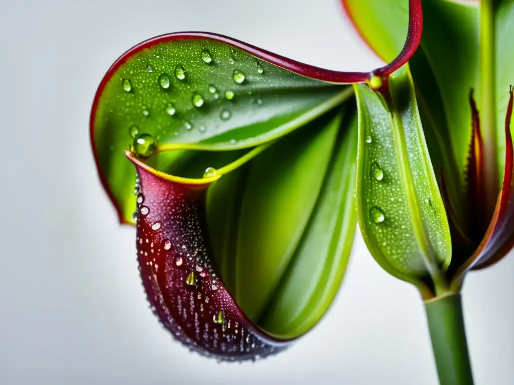 Detallada imagen de una planta carnívora exótica con patrones intrincados, resaltando su belleza natural