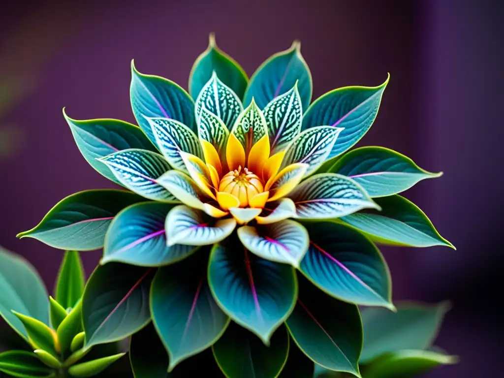 Planta exótica: detalle vibrante y misterioso Detallada imagen de planta interior exótica con patrones vibrantes, simbolismo plantas interior exóticas