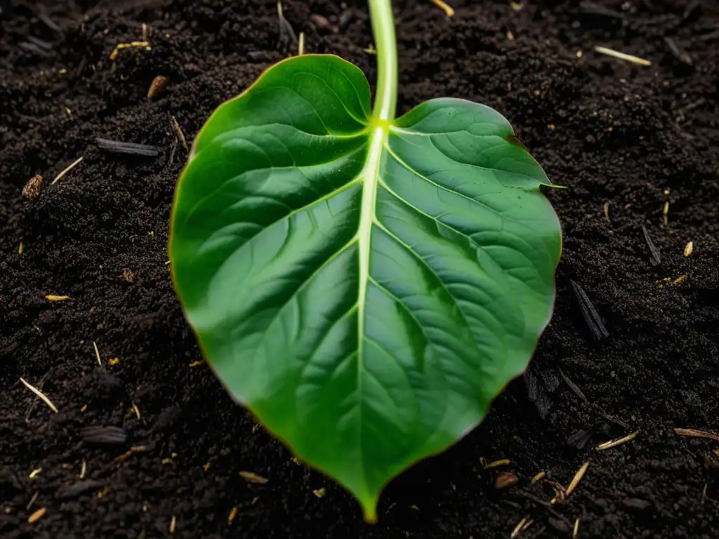 Detallada imagen de planta en mulch húmedo