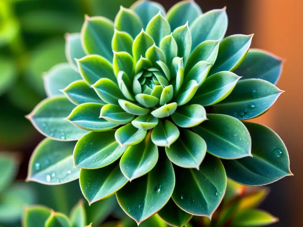 Detallada imagen de una planta sedum verde vibrante con gotas de agua, ideal para azoteas