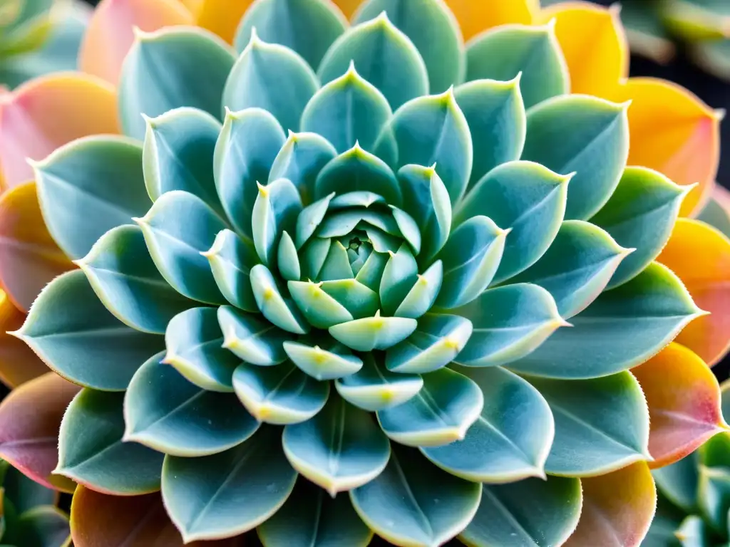 Detallada imagen de una suculenta Echeveria en roseta, con hojas azul-verdosas