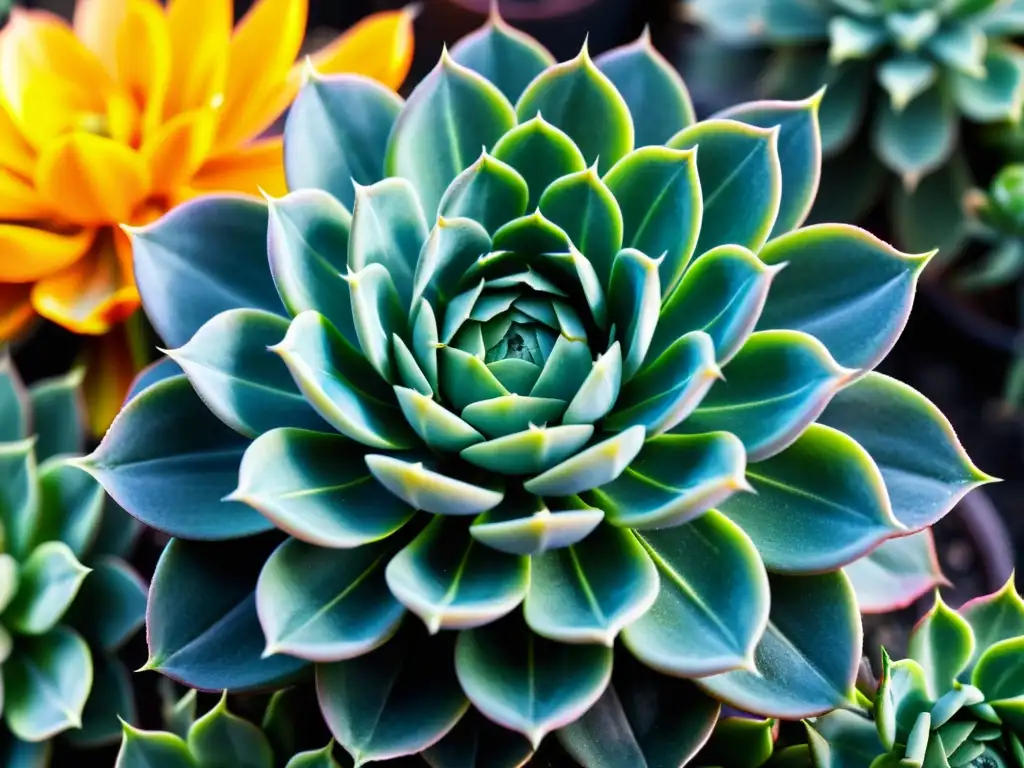 Detallada imagen de suculenta rara con flores vibrantes y aspecto etéreo