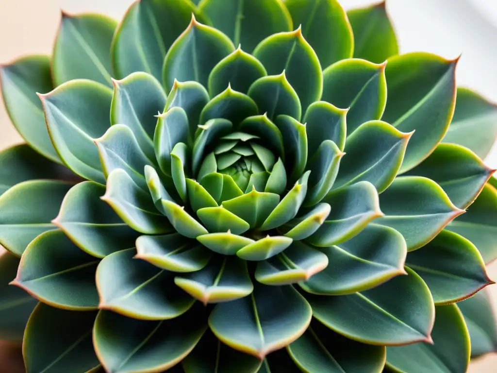 Detallada imagen de una suculenta verde sana resaltando sus patrones y texturas