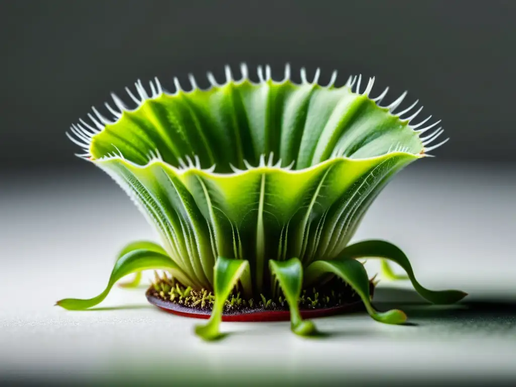 Detallada imagen de la vibrante planta Venus atrapamoscas en un fondo blanco, destacando su belleza única