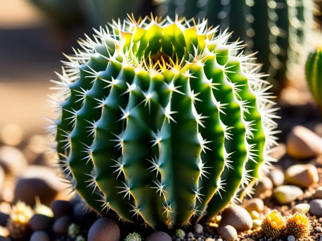 Detallada multiplicación de cactus sin espinas, con brotes verdes y patrones intrincados en su superficie, iluminados por luz natural