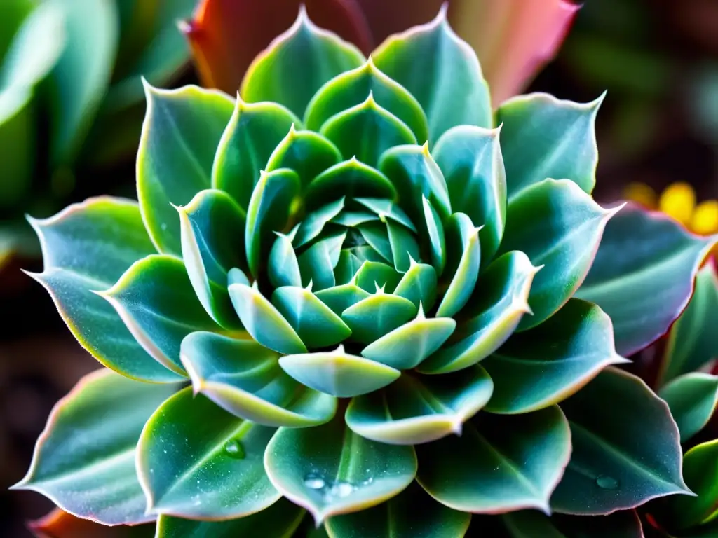 Detallada fotografía de una planta suculenta, con patrones y texturas intrincados