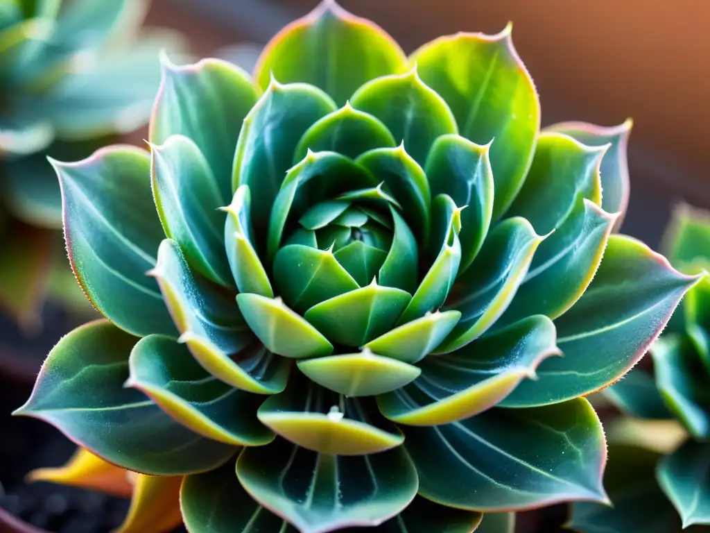 Una fotografía detallada y vibrante de una planta suculenta verde capturando sus texturas con claridad cristalina