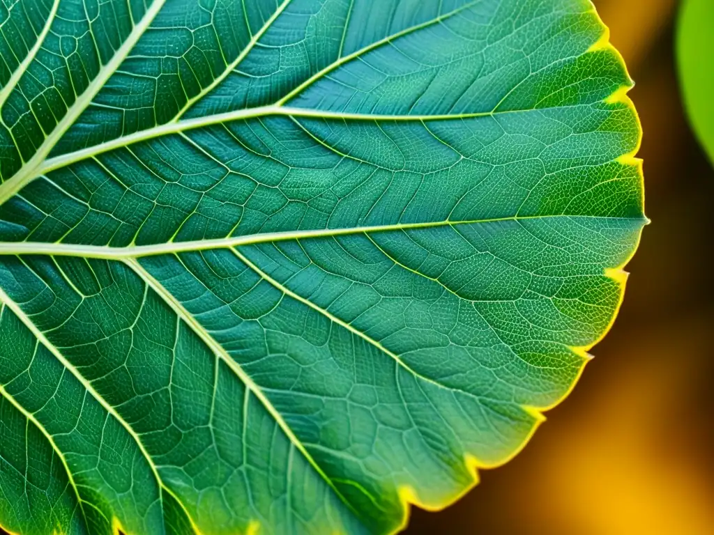 Detalle en alta resolución de una hoja tropical, mostrando texturas y signos de infestación