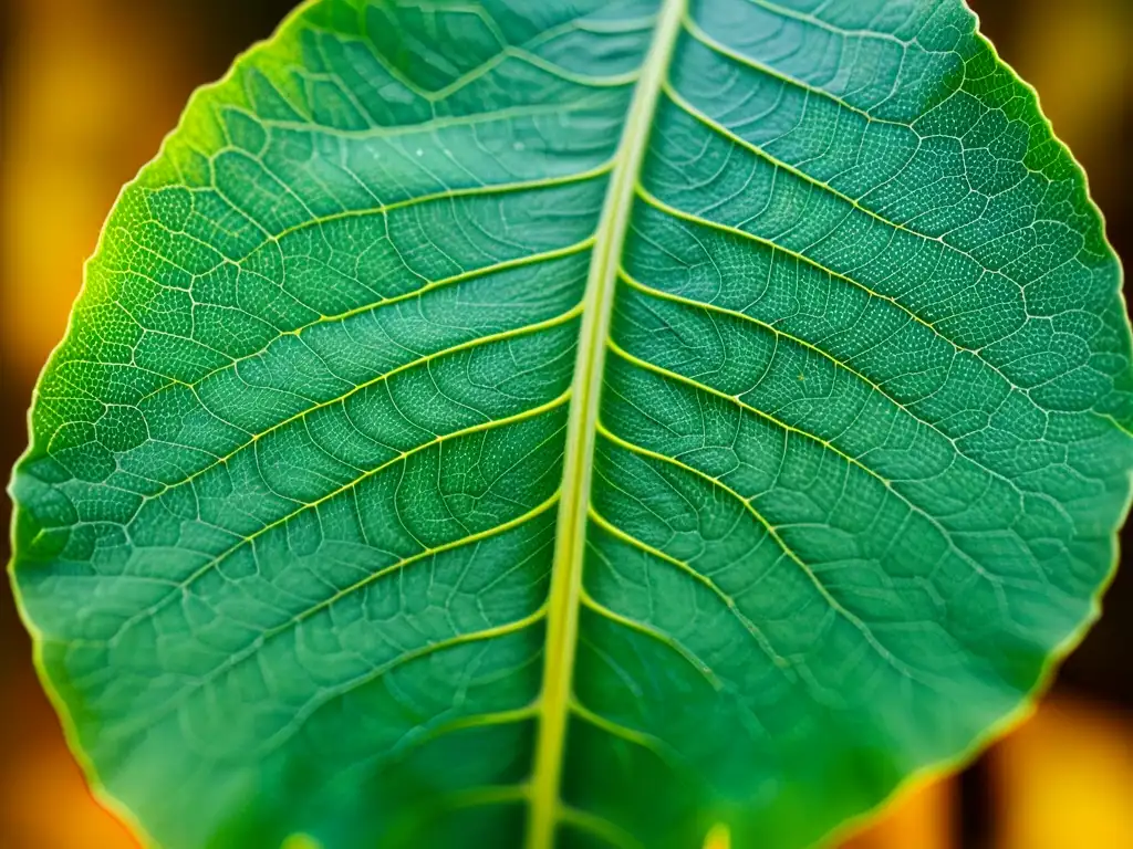 Detalle en alta resolución de una hoja verde con delicadas venas y pelos