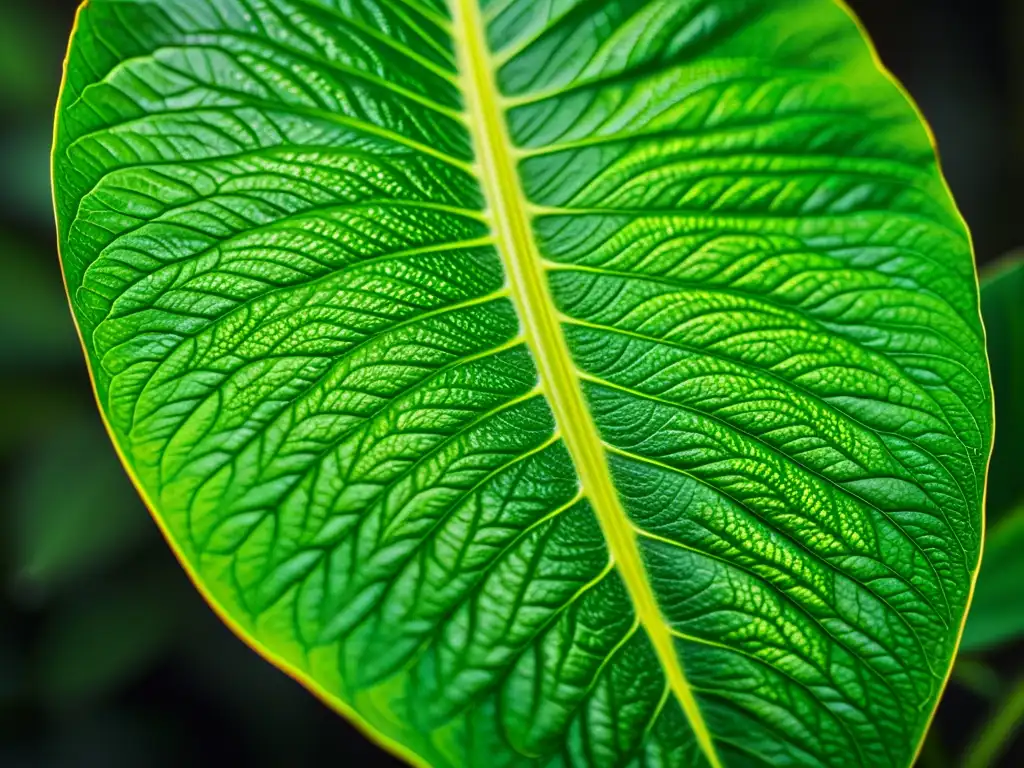 Detalle asombroso de una hoja de Dieffenbachia, resaltando sus patrones y colores vibrantes