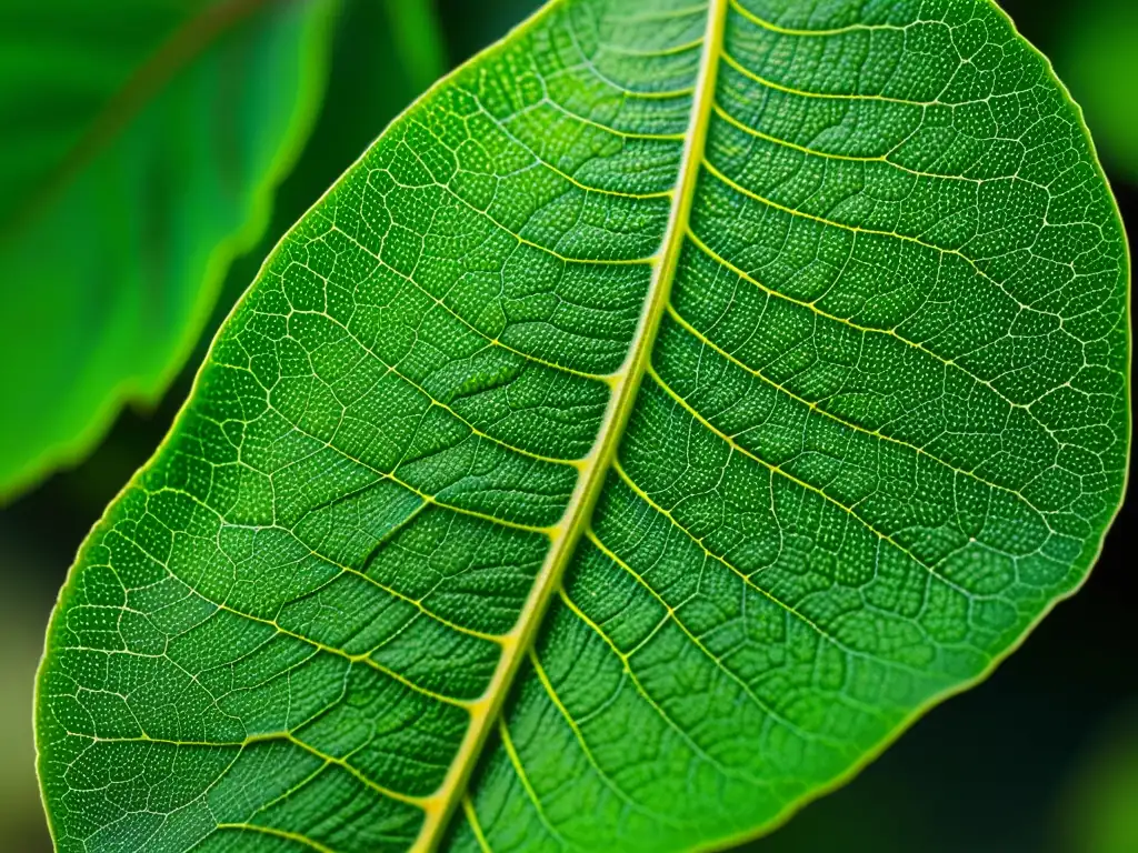 Detalle asombroso de textura de hoja verde bajo microscopio, revelando la estructura celular en 8K